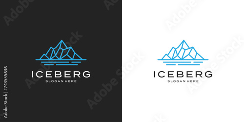 Iceberg mountain and wave for adventure emblem logo design inspiration