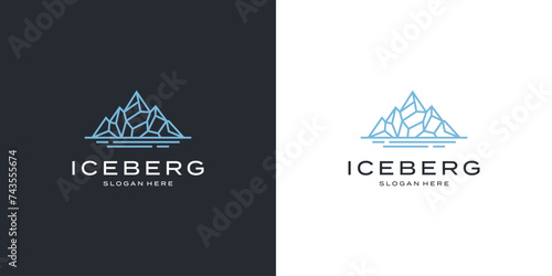 Iceberg mountain logo and sea for adventure emblem logo design