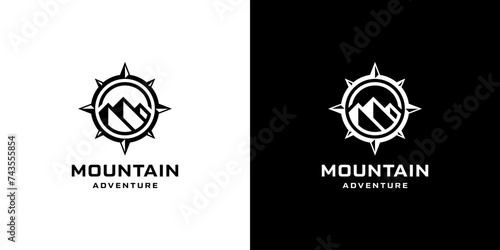 Mountain and compass logo vector. Symbol for travel adventure outdoor logo design inspiration