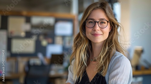 Happy female designer standing in office.