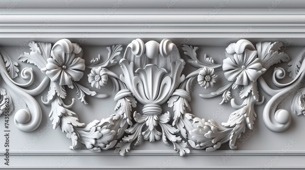 Stunning 3D depiction of intricately crafted Gypsum ornamentation adorning traditional interior design.