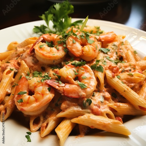 rings with sauce. penne pasta with  vodka tomato sauce 