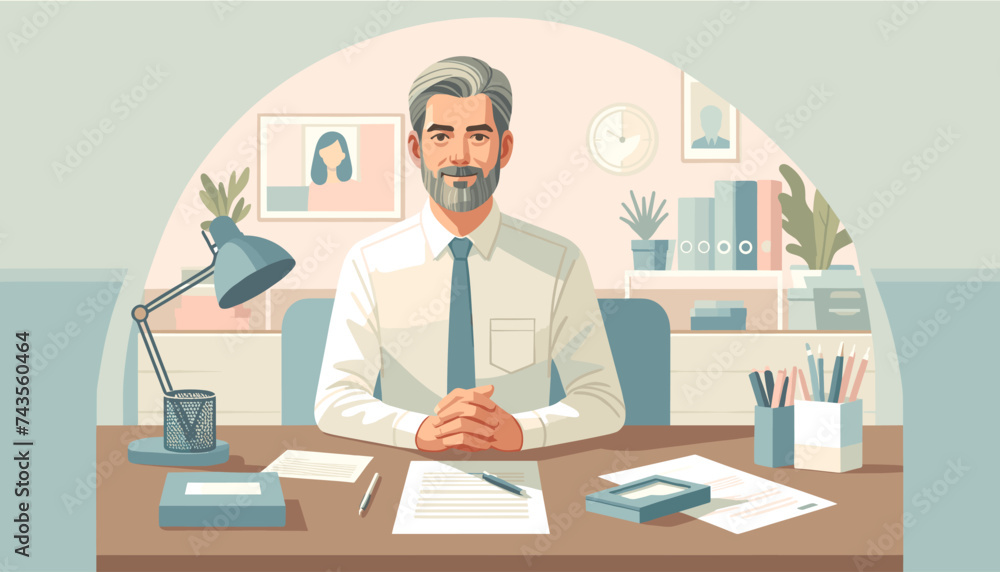 Concept vector illustration of businessman working in an office. Concept vector illustration of businessman working in an office.