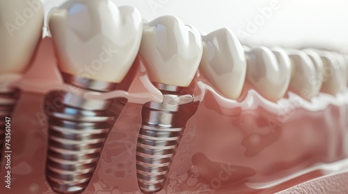 3D illustration highlighting a false tooth implant in a row of perfect teeth, showcasing modern dental solutions for a flawless smile.