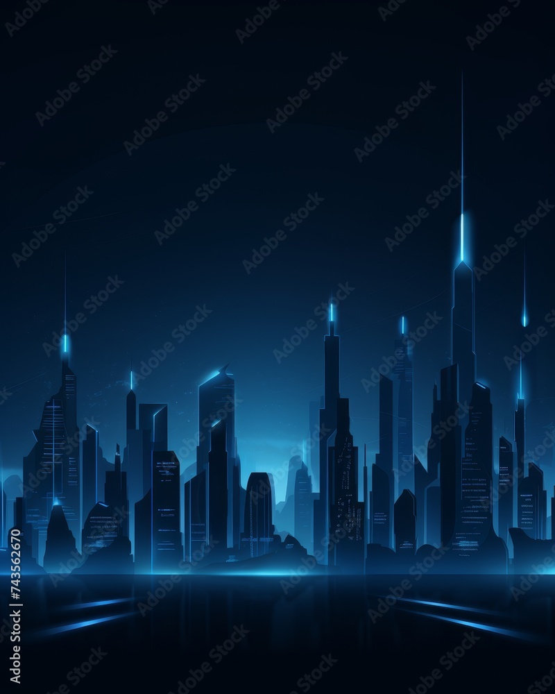 background, night city with skyscrapers in a dim glow
