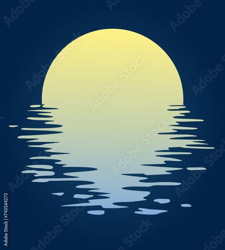 Night landscape with moon and lake.