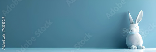 white bunny rabbit peeking out from behind a blue wall Rabbit statuette on blue background AI Generative