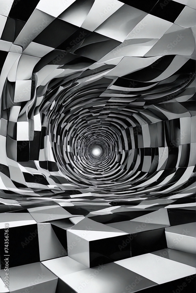 Abstract black and white geometric background 3d. Futuristic wallpaper ...