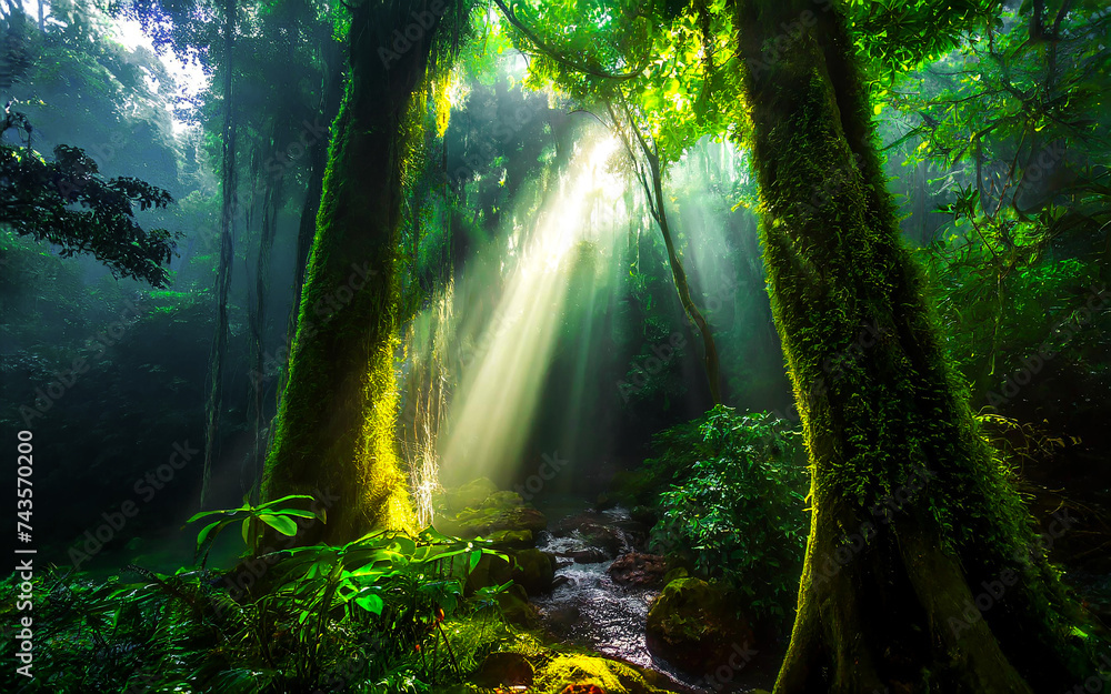tropischer Regenwald im Gegenlicht , KI generiert tropischer Regenwald im Gegenlicht , KI generiert