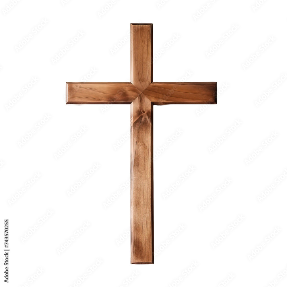 Wooden cross on white or transparent background