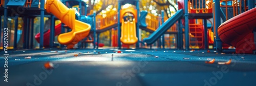 A vibrant kids' playground devoid of kids. Generative Ai. photo