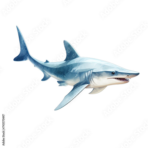 Swimming hammerhead shark on white or transparent background