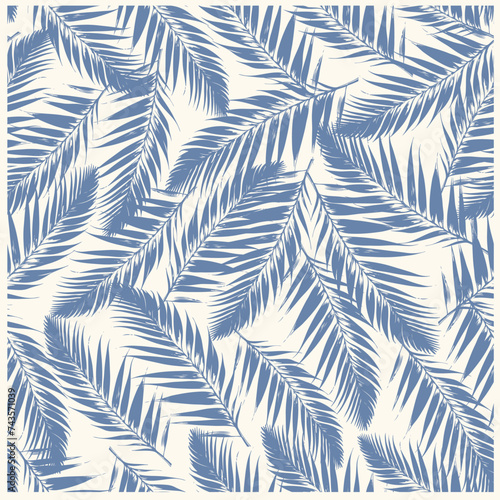 Palm leaves silhouette on the white background. Vector seamless pattern with tropical plants.