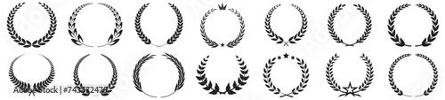 Laurel wreath victory icon set.circular laurel foliate, wheat and oak wreaths depicting an award,achievement,heraldry,nobility on white background. Emblem floral greek branch flat style stock vector