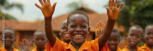 At a Ugandan school, content kids. Generative Ai. photo