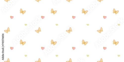 cute butterfly and heart watercolor pattern for child textile or wallpaper