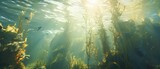 Submerged Serenity: Sunlit Seaweed Dance in Ocean Depths Generative AI