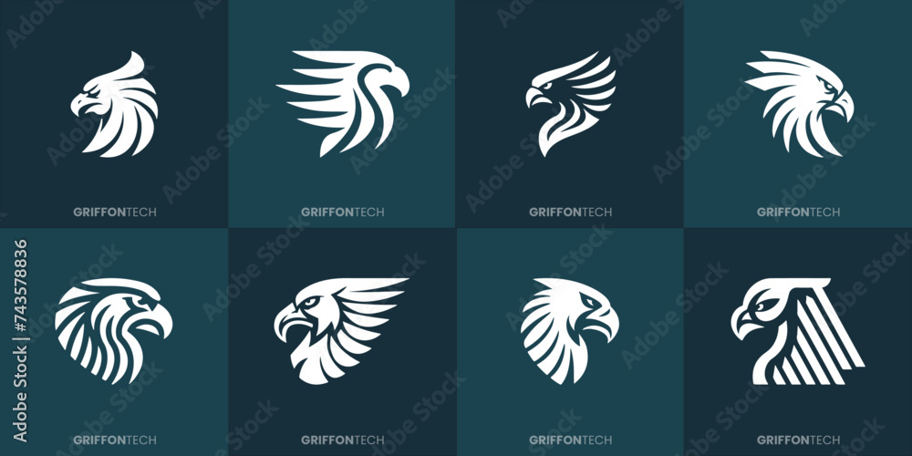Griffon Kopf Firmenlogo Bündel: Monochrome Stilisierung Vektorgrafik Griffon Kopf Firmenlogo Bündel: Monochrome Stilisierung Vektorgrafik