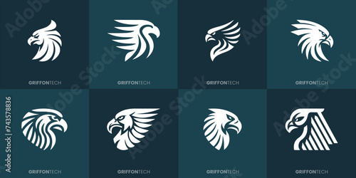 Griffon Kopf Firmenlogo Bündel: Monochrome Stilisierung Vektorgrafik