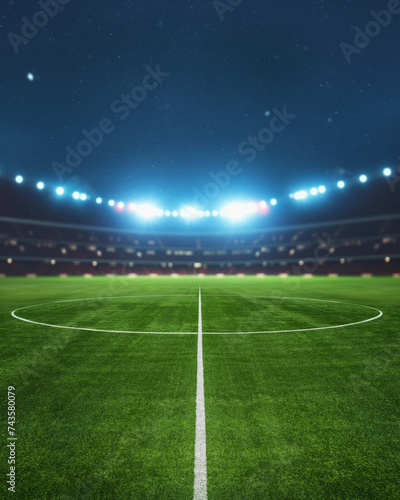 textured natural soccer game field - center, midfield. Poster with copy space. photo