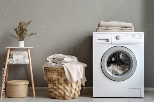 Interior with washing machine in light colors