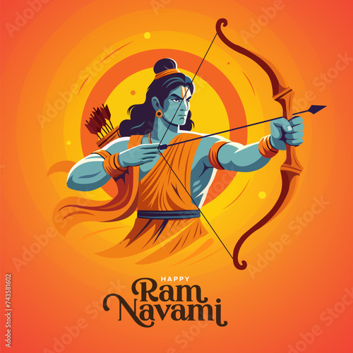 Happy Ram Navami Hindu cultural festival celebration wishes Background with lord ram illustration 