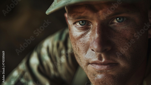 A closeup portrait of a military camouflage dress 