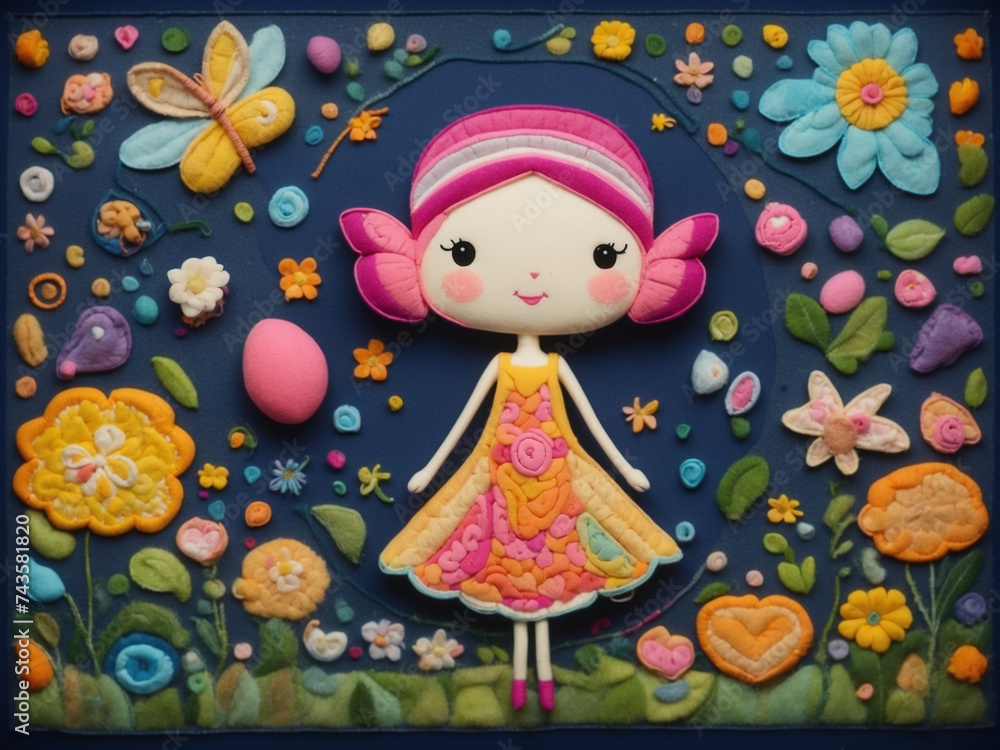 a doll in a folk style in a beautiful dress surrounded by flowers a doll in a folk style in a beautiful dress surrounded by flowers