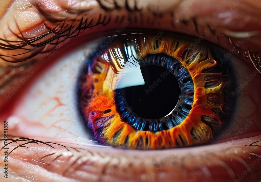 Mesmerizing Close-Up of Colorful Eye Ball and Pupil Iris Spectrum of Vision
