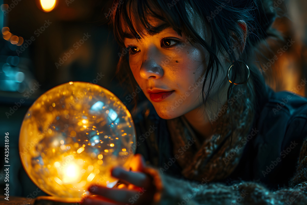 Young and Beautiful Psychic Woman Holding a Crystal Ball. Portrait of Fortune Teller Young and Beautiful Psychic Woman Holding a Crystal Ball. Portrait of Fortune Teller