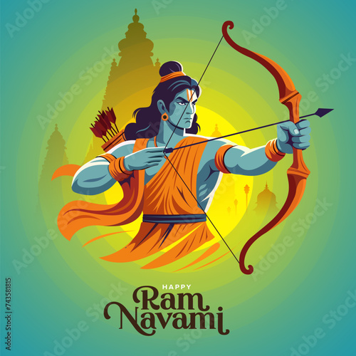 Happy Ram Navami Hindu cultural festival celebration wishes Background with lord ram illustration 