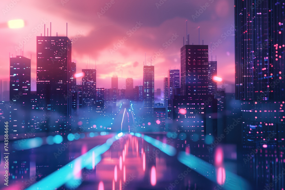 Futuristic city at night. A slide background for showcasing digital content. Background image. Created with Generative AI technology. Futuristic city at night. A slide background for showcasing digital content. Background image. Created with Generative AI technology.