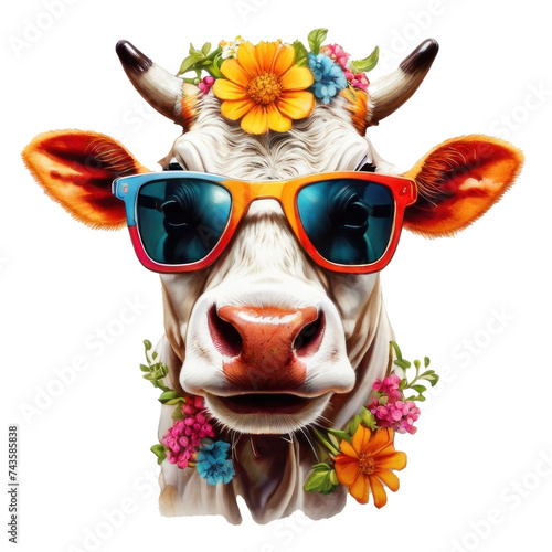 Fototapeta Naklejka Na Ścianę i Meble -  cow, wearing shades sunglass eyeglass isolated. Generative AI