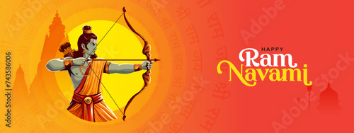 Happy Ram Navami hindu cultural festival celebration wishes horizontal banner background vector