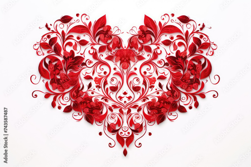 Heart Shape Crafted From Red Flowers on White Background Heart Shape Crafted From Red Flowers on White Background