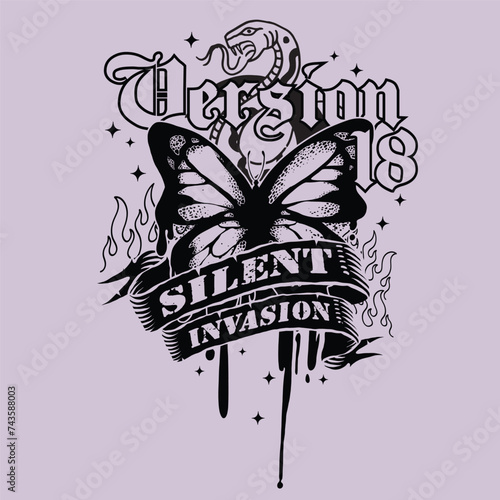 gothic butterfly slogan tattoo design