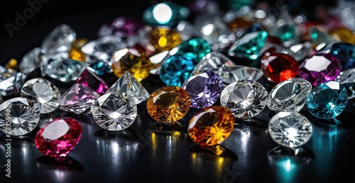 Glimmering Multi-Color Diamonds on a Black 