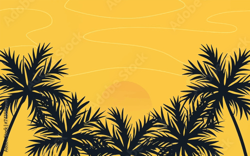 Immerse yourself in the essence of summer with our captivating background featuring a stunning sunset and swaying palm trees. Let it evoke warmth and relaxation.  photo