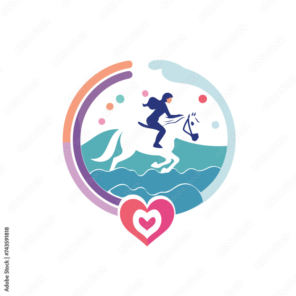 Vector illustration of a girl jumping into the sea with a rope.