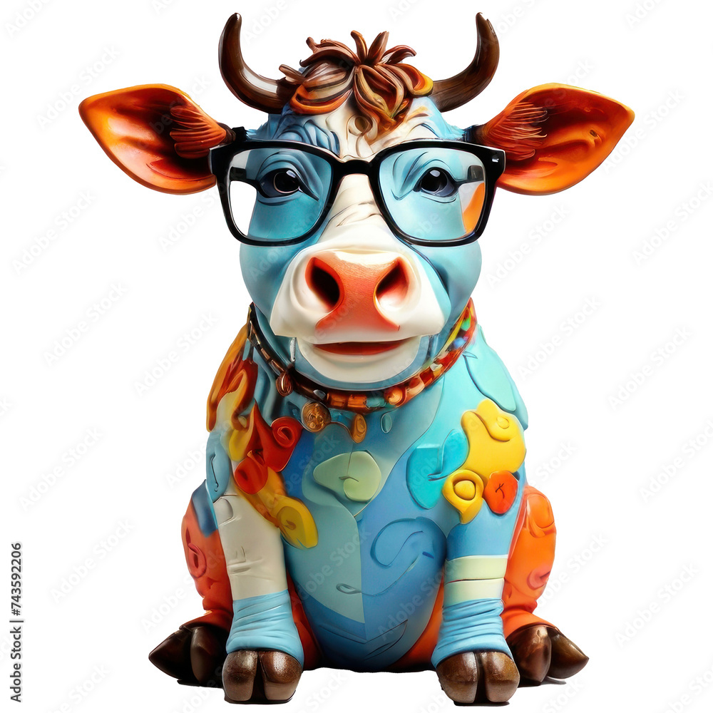 Naklejka premium cow, wearing shades sunglass eyeglass isolated. Generative AI