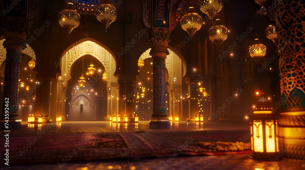 Obraz premium Beautiful view of the illuminated mosque in Rabat, Morocco.