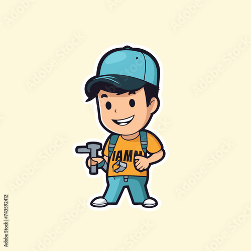 Cartoon mechanic worker character. Vector illustration in a flat style.