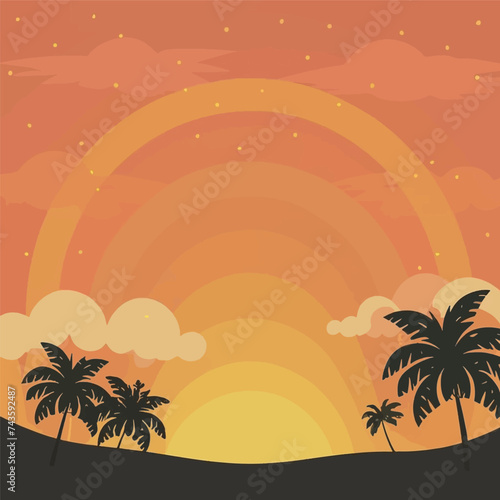 Immerse yourself in the essence of summer with our captivating background featuring a stunning sunset and swaying palm trees. Let it evoke warmth and relaxation. 