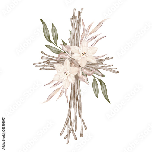 Crucifixion with flowers and leaves
