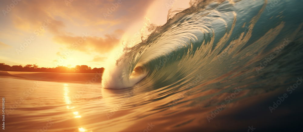 epic wave ocean surfing. summer vacation nature background - obrazy, fototapety, plakaty 