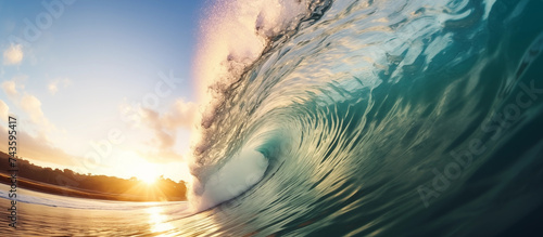 epic wave ocean surfing. summer vacation nature background photo
