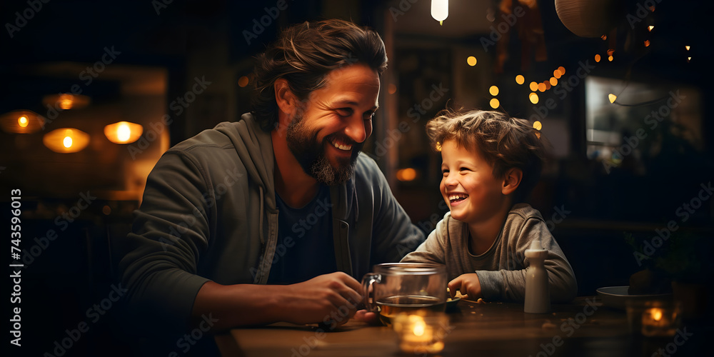 Father and Child Togetherness, Playing, Laughing and Enjoying Moments Together - obrazy, fototapety, plakaty 