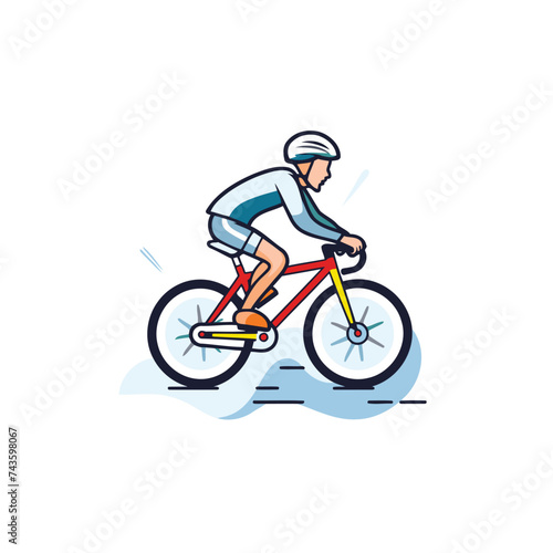 Cyclist in helmet riding bicycle. Flat style vector illustration.