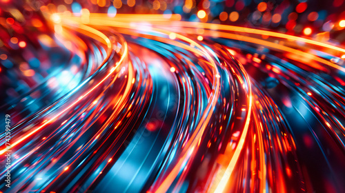 Speed and Motion on the Road, Abstract Light Trails, Night Highway with Colorful Streaks, Fast Movement Concept