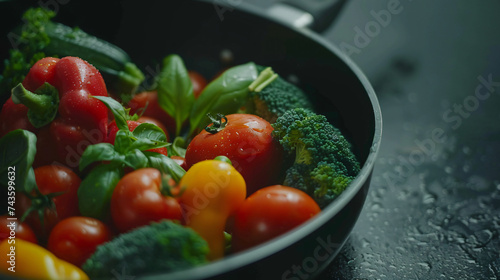 Frying pan with various healthy vegetables